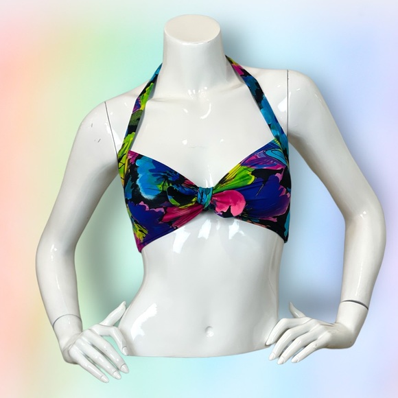 Ocean Avenue Bright Multicolor Floral Halter Bikini Top - Picture 7 of 7